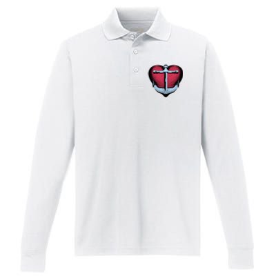 Heart Anchor Cute Gift Performance Long Sleeve Polo