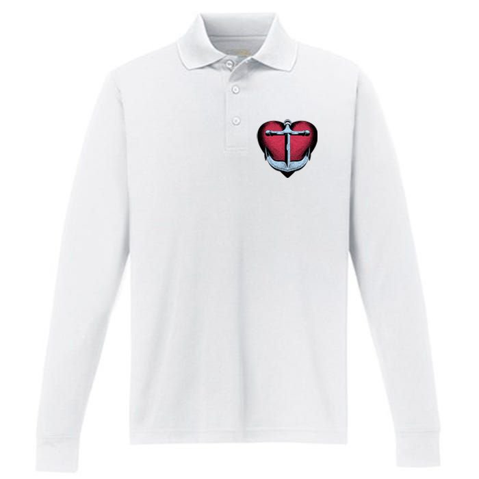 Heart Anchor Cute Gift Performance Long Sleeve Polo