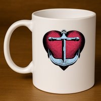 Heart Anchor Cute Gift 11oz C Handle Ceramic Mug