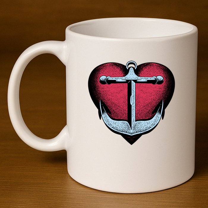 Heart Anchor Cute Gift 11oz C Handle Ceramic Mug