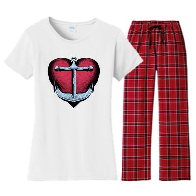 Heart Anchor Cute Gift Women's Flannel Pajama Set