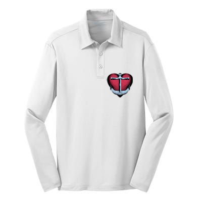 Heart Anchor Cute Gift Silk Touch Performance Long Sleeve Polo