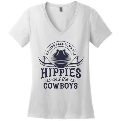 Hippies And Cowboys Cowgirls Retro 70s Western Country Rodeo Women's V-Neck T-Shirt