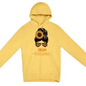 Hello Autumn Cute Bun Fall Floral Premium Pullover Hoodie