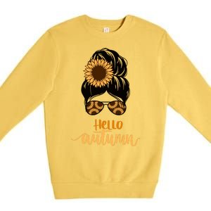 Hello Autumn Cute Bun Fall Floral Premium Crewneck Sweatshirt