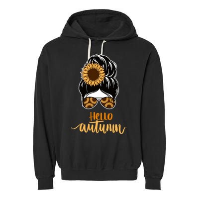 Hello Autumn Cute Bun Fall Floral Garment-Dyed Fleece Hoodie