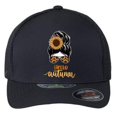 Hello Autumn Cute Bun Fall Floral Flexfit Unipanel Trucker Cap