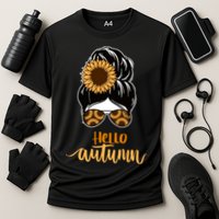 Hello Autumn Cute Bun Fall Floral Cooling Performance Crew T-Shirt