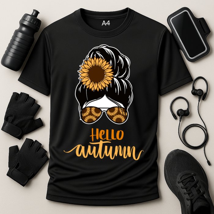 Hello Autumn Cute Bun Fall Floral Cooling Performance Crew T-Shirt