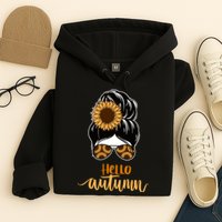 Hello Autumn Cute Bun Fall Floral Hoodie