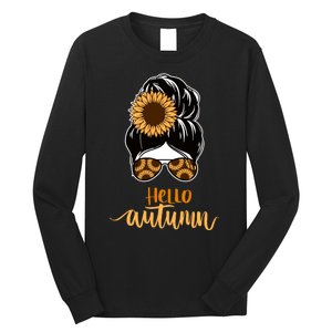 Hello Autumn Cute Bun Fall Floral Long Sleeve Shirt