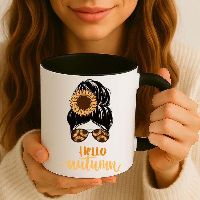 Hello Autumn Cute Bun Fall Floral Mug