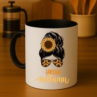 Hello Autumn Cute Bun Fall Floral Mug