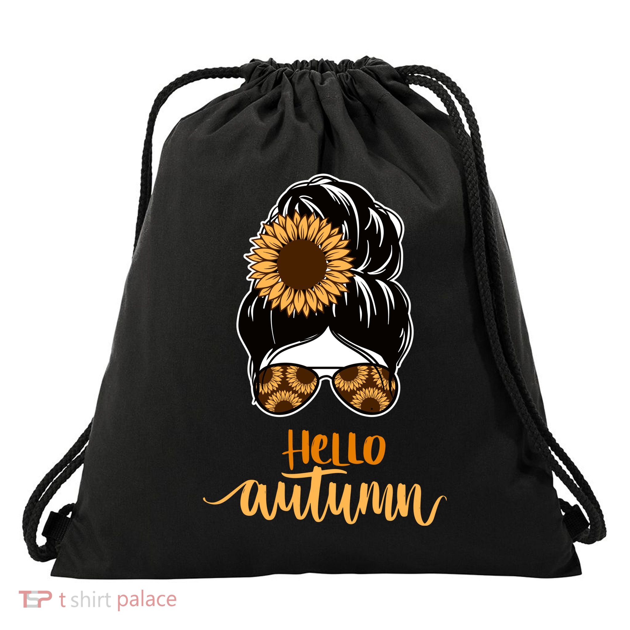 Hello Autumn Cute Bun Fall Floral Drawstring Bag