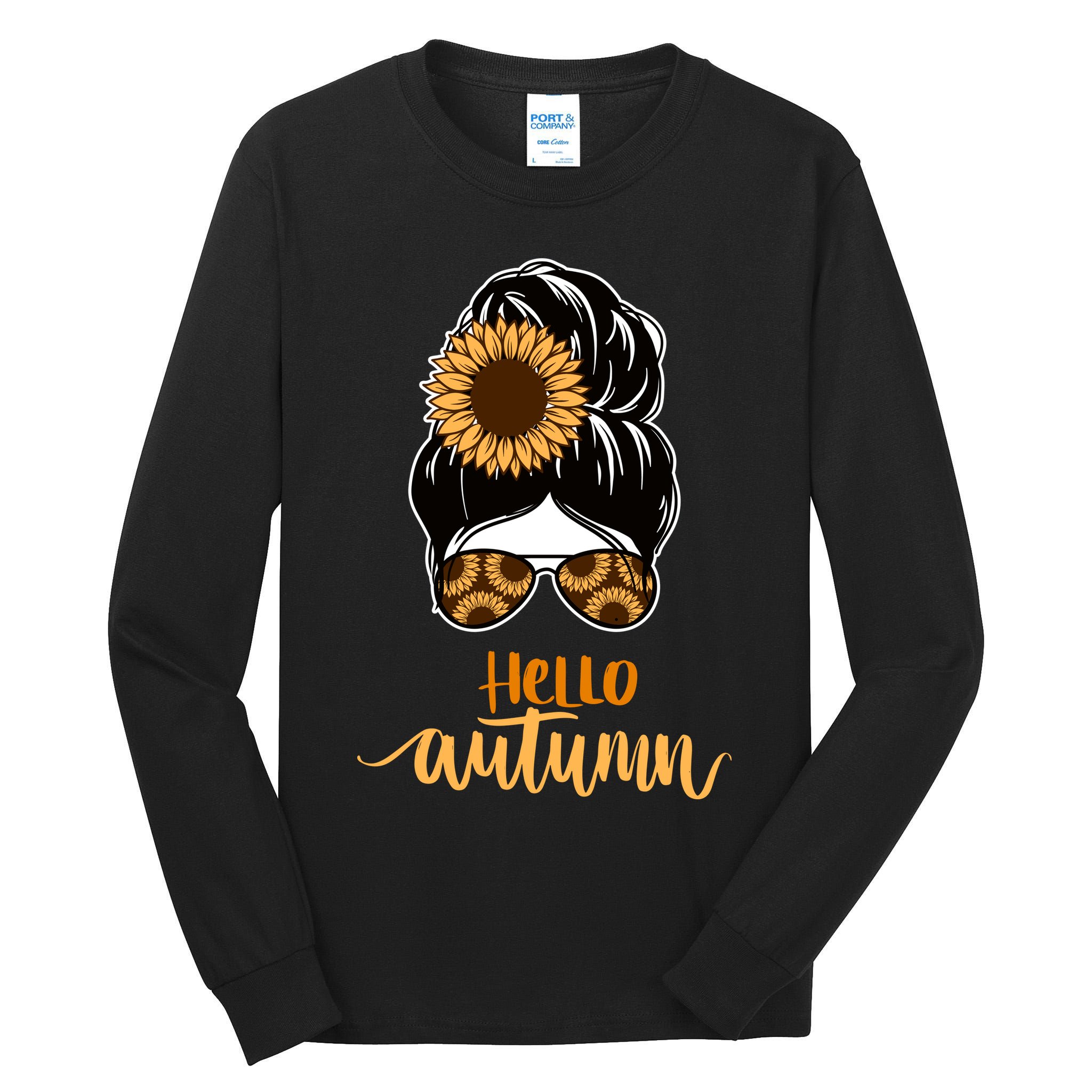 Hello Autumn Cute Bun Fall Floral Tall Long Sleeve T-Shirt
