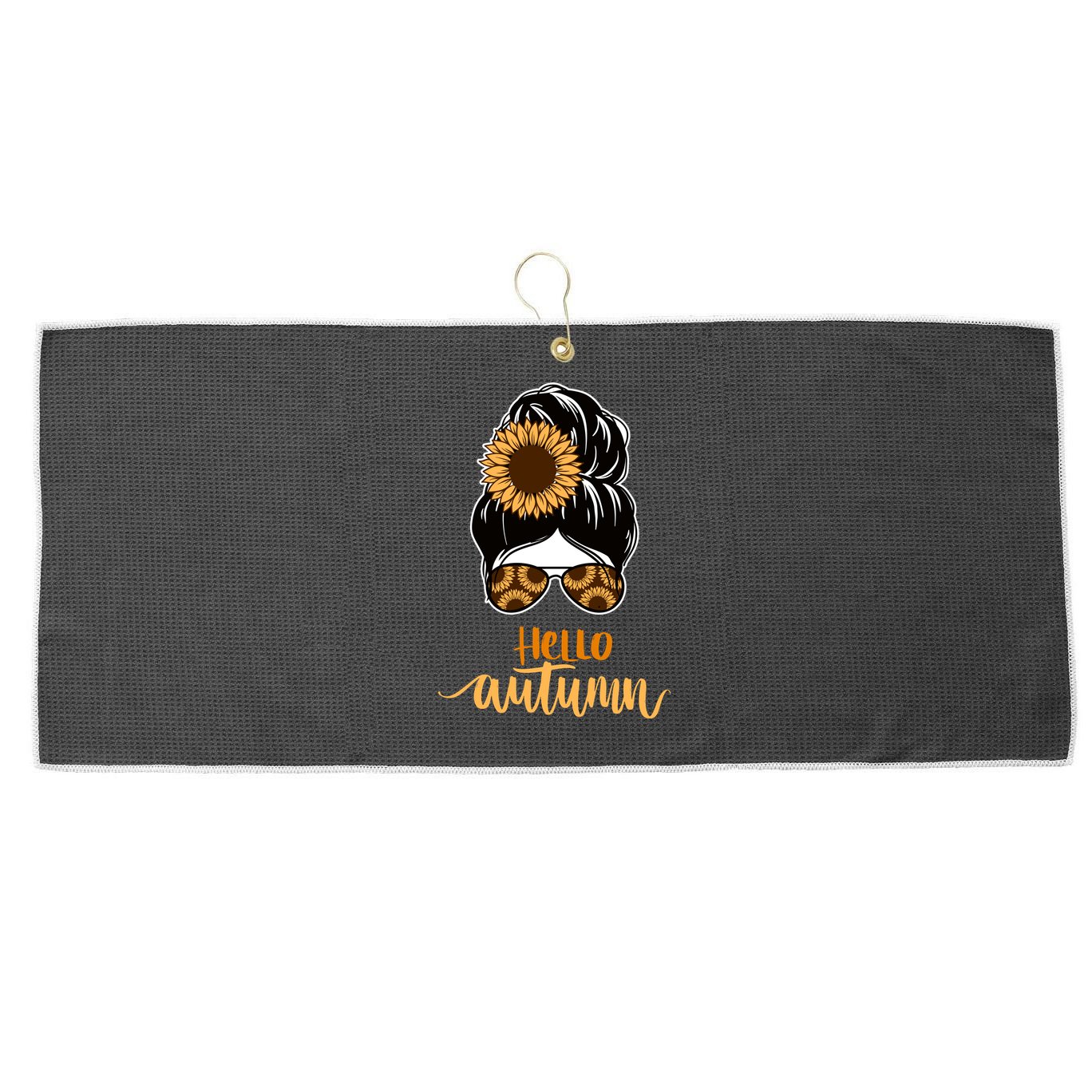 Hello Autumn Cute Bun Fall Floral Large Microfiber Waffle Golf Towel