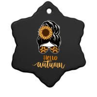 Hello Autumn Cute Bun Fall Floral Ceramic Star Ornament