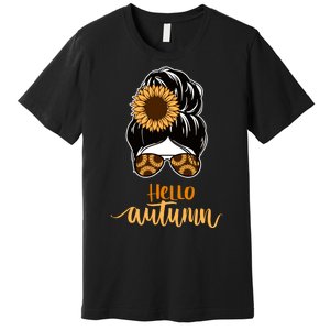 Hello Autumn Cute Bun Fall Floral Premium T-Shirt