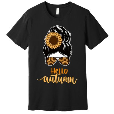Hello Autumn Cute Bun Fall Floral Premium T-Shirt