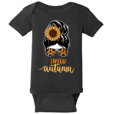 Hello Autumn Cute Bun Fall Floral Baby Bodysuit