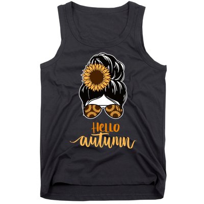 Hello Autumn Cute Bun Fall Floral Tank Top