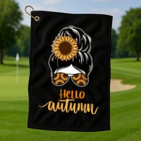 Hello Autumn Cute Bun Fall Floral Golf Towel
