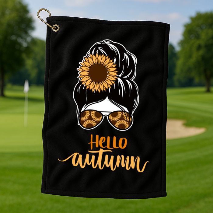 Hello Autumn Cute Bun Fall Floral Golf Towel