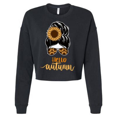 Hello Autumn Cute Bun Fall Floral Cropped Pullover Crew