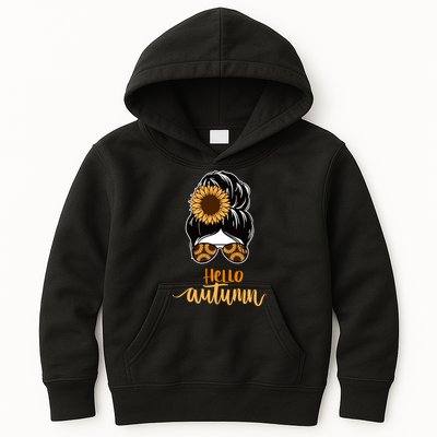 Hello Autumn Cute Bun Fall Floral Kids Hoodie