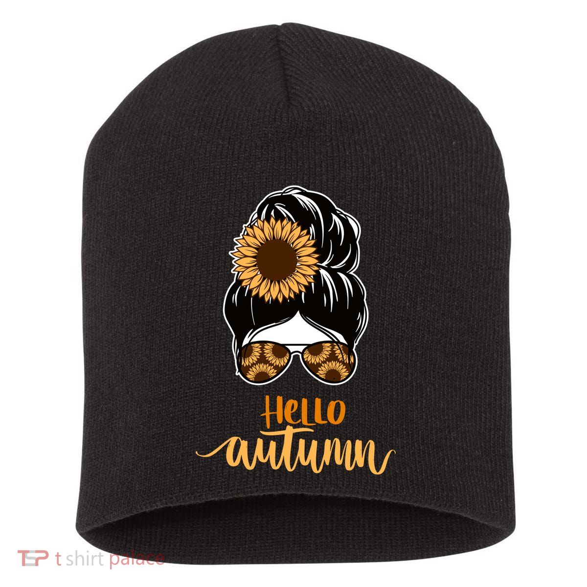 Hello Autumn Cute Bun Fall Floral Short Acrylic Beanie