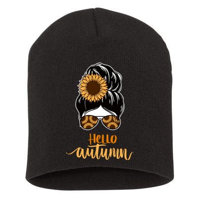 Hello Autumn Cute Bun Fall Floral Short Acrylic Beanie