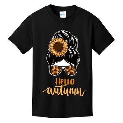 Hello Autumn Cute Bun Fall Floral Kids T-Shirt