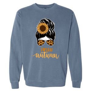 Hello Autumn Cute Bun Fall Floral Garment-Dyed Sweatshirt