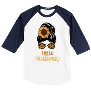 Hello Autumn Cute Bun Fall Floral Baseball Sleeve Shirt