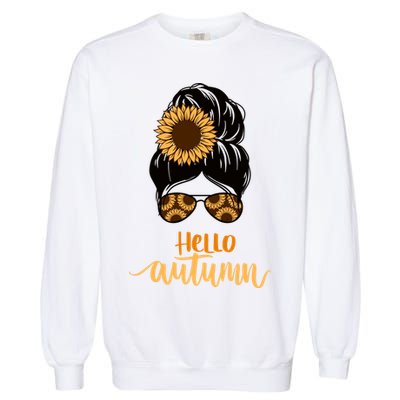 Hello Autumn Cute Bun Fall Floral Garment-Dyed Sweatshirt