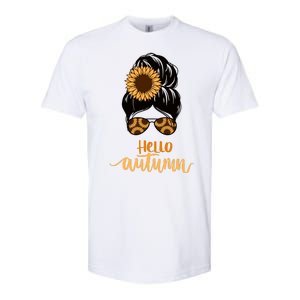 Hello Autumn Cute Bun Fall Floral Softstyle CVC T-Shirt