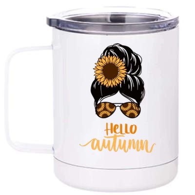 Hello Autumn Cute Bun Fall Floral 12 oz Stainless Steel Tumbler Cup