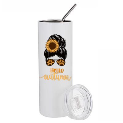 Hello Autumn Cute Bun Fall Floral Stainless Steel Tumbler