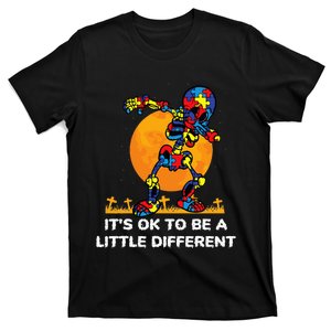 Halloween Autism Dabbing Skeleton It's Ok To Be Different T-Shirt