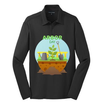 Happy Arbor Day Tree Planting Arbor Day Silk Touch Performance Long Sleeve Polo