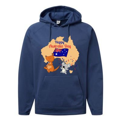 Happy Australia Day Kangaroo Animal Lover For Earth Day Performance Fleece Hoodie