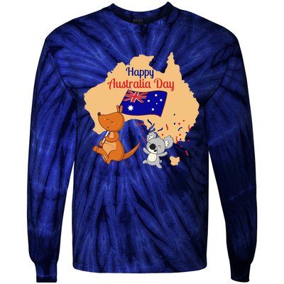 Happy Australia Day Kangaroo Animal Lover For Earth Day Tie-Dye Long Sleeve Shirt