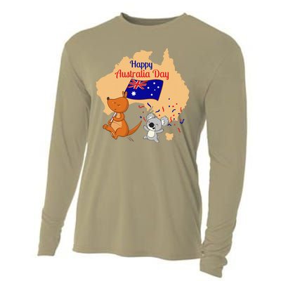 Happy Australia Day Kangaroo Animal Lover For Earth Day Cooling Performance Long Sleeve Crew