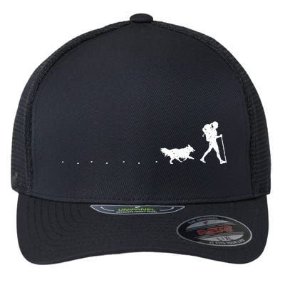 Hiker And Dog Path Mountain Forest Wildlife Camping Funny Flexfit Unipanel Trucker Cap