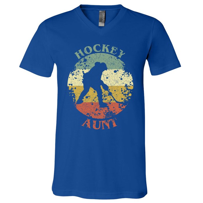 Hockey Aunt Distressed Vintage Ice Hockey Gift V-Neck T-Shirt