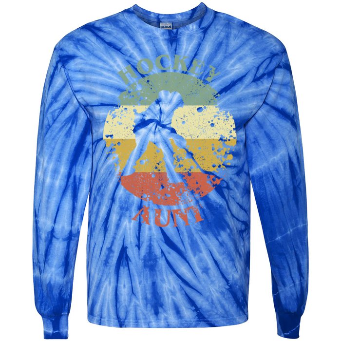 Hockey Aunt Distressed Vintage Ice Hockey Gift Tie-Dye Long Sleeve Shirt