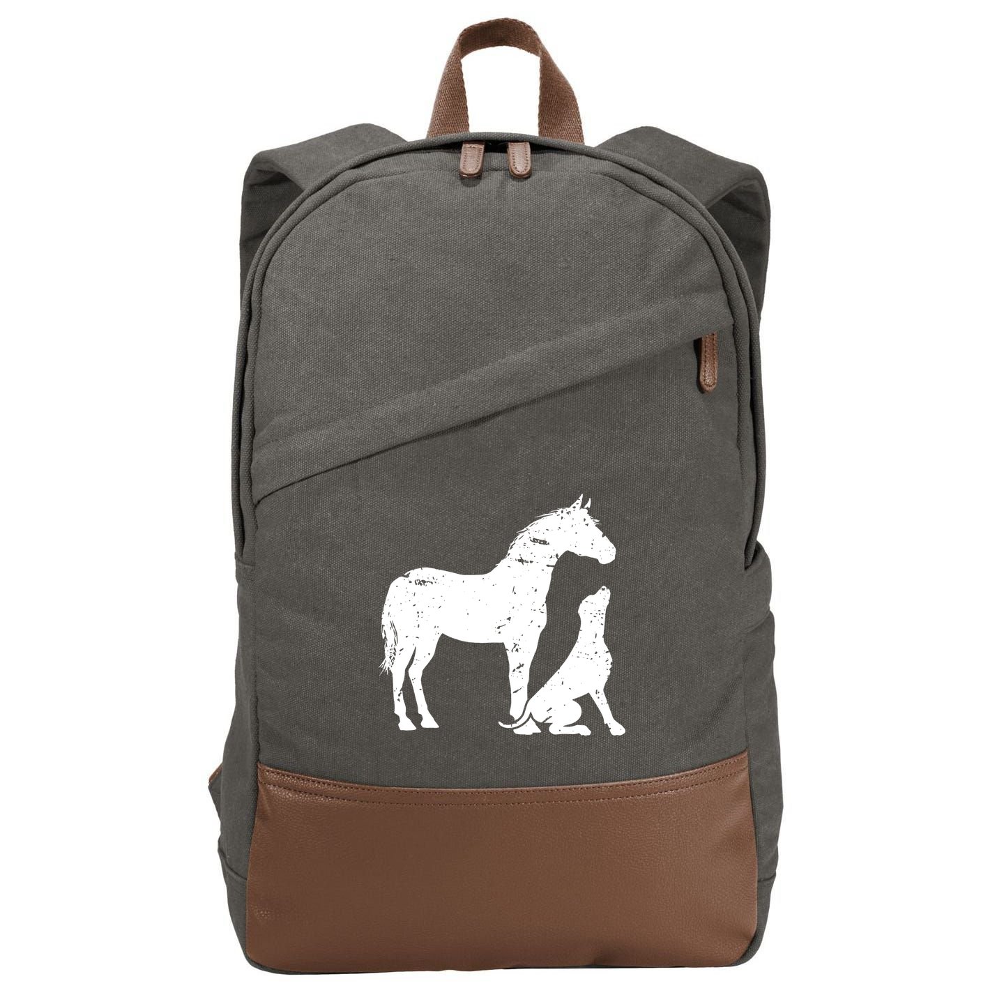 HORSE And DOG Motif For Women And Men Horse Dog Lover Cotton Canvas Backpack