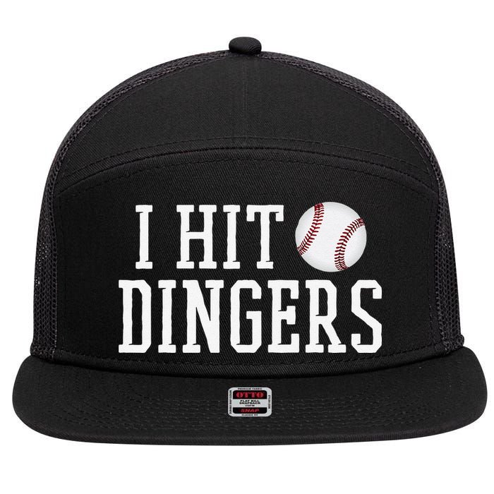 Hit a Dinger Funny Baseball Player Home Run Fun 7 Panel Mesh Trucker Snapback Hat