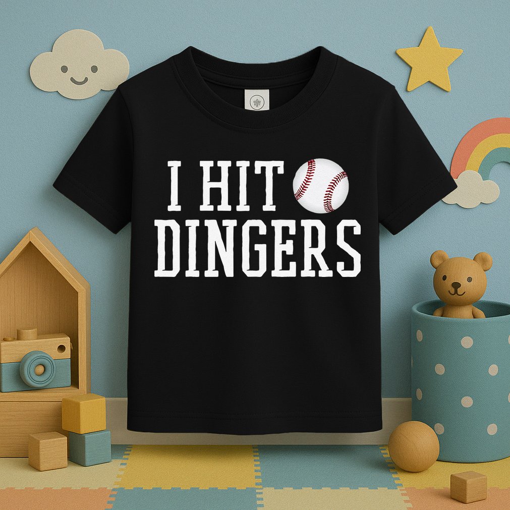 Hit a Dinger Funny Baseball Player Home Run Fun Toddler T-Shirt