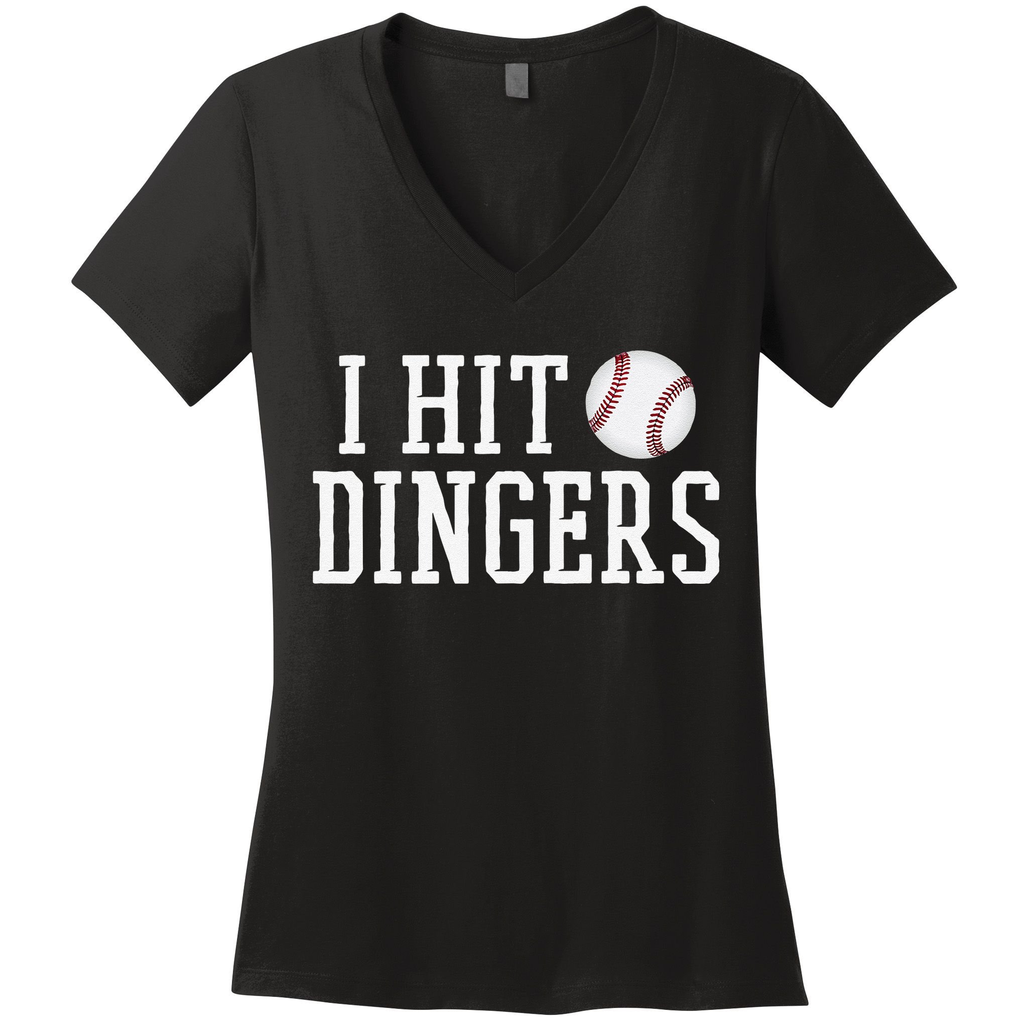 Hit a Dinger Funny Baseball Player Home Run Fun Women's V-Neck T-Shirt